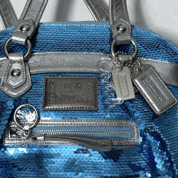 Coach Limited Edition Poppy Sequins Bag Blue Silver Metallic Discontinued - Picture 2 of 7